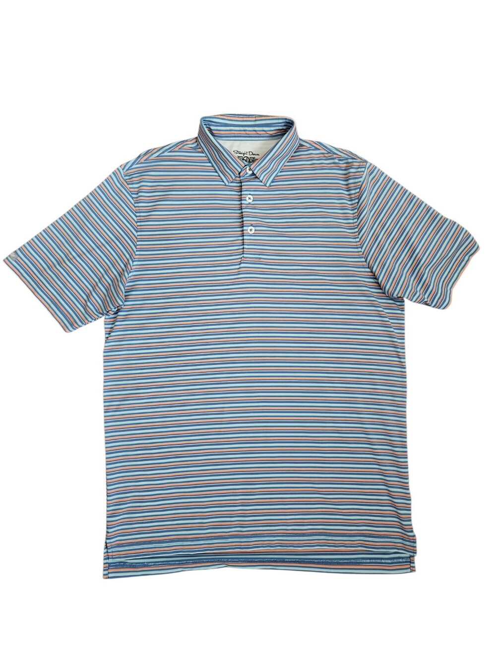 Straight Down Mens Performance Blue Orange Striped Golf Polo Sz Medium